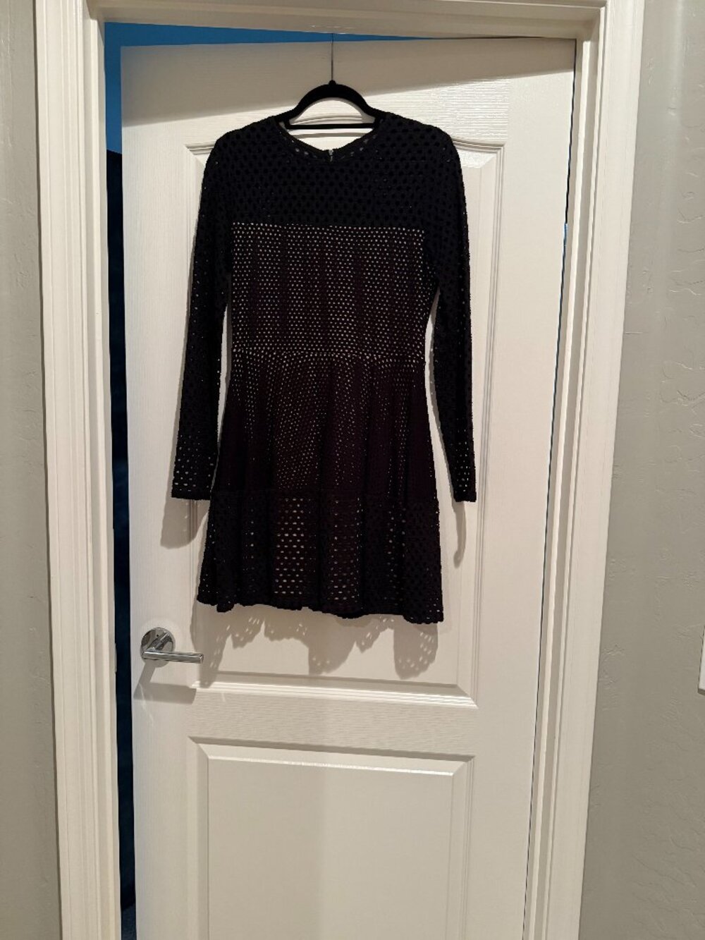 BCBGMaxAzria | Kyla Long Sleeve Eyelet Cocktail Dress | Black/Nude | Size: L